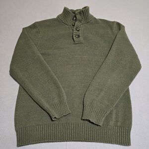 Old Navy Men's Mock Neck Knit Sweater Green 1/4 Button Pullover Size  Large